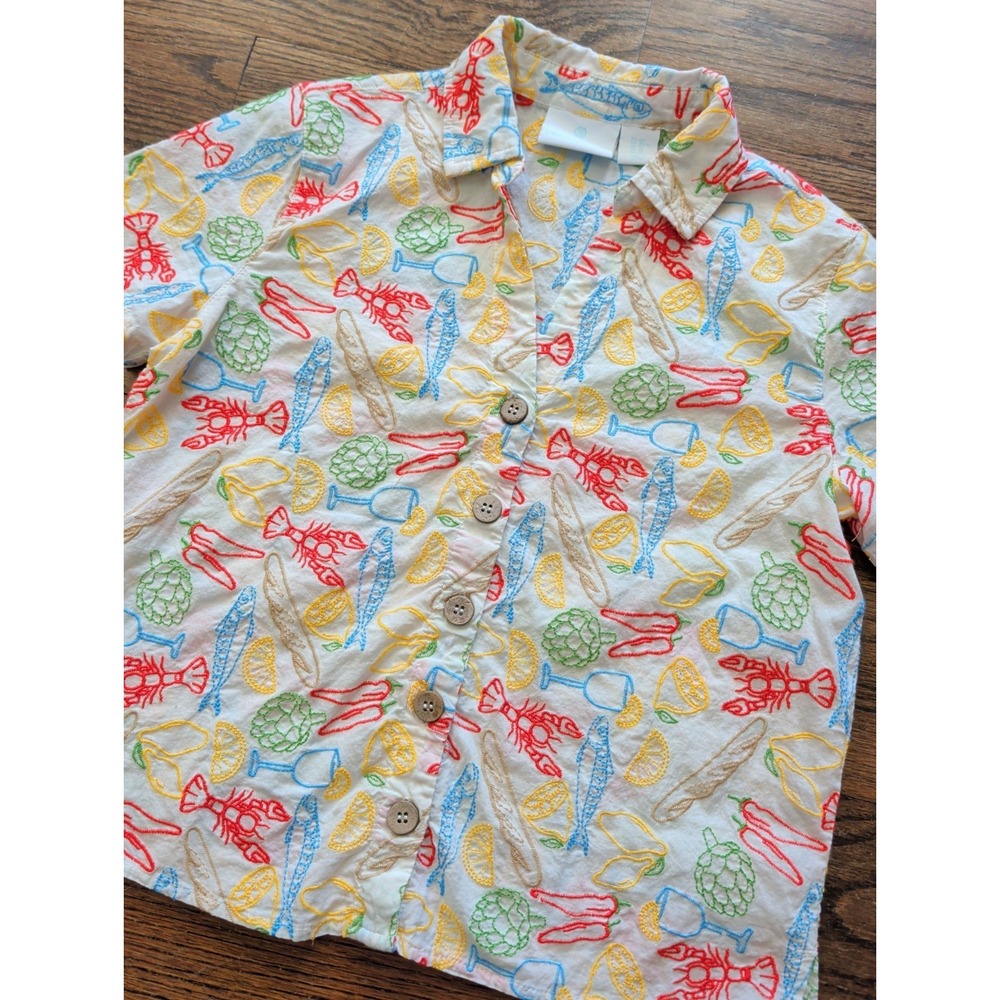 Cynthia Rowley Lobster Seafood Embroidered Textured Top Sz XS Coastal Vacation